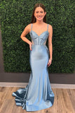 Double Straps Appliques Mermaid Satin Formal HZ0307
