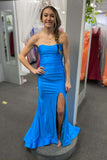 Strapless Blue Fitted Long Party HZ0307