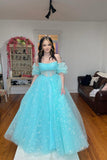 Strapless Blue Tulle Starry Long Formal HZ0307