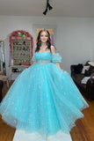 Strapless Blue Tulle Starry Long Formal HZ0307