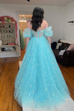 Strapless Blue Tulle Starry Long Formal HZ0307