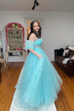 Strapless Blue Tulle Starry Long Formal HZ0307