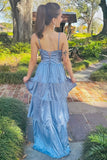 Blue Layered A-line Long Party Dress with HZ0307