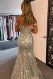 Off the Shoulder Black Tulle Sequin Mermaid Prom HZ0307