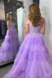Off the Shoulder Black Lace Appliques Ruffles Long Formal HZ0307
