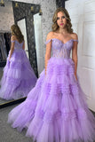 Off the Shoulder Black Lace Appliques Ruffles Long Formal HZ0307