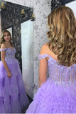 Off the Shoulder Black Lace Appliques Ruffles Long Formal HZ0307