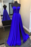 Straps Royal Blue Satin A-line Long Formal HZ0307