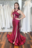 Halter Green Satin Mermaid Long Formal HZ0307