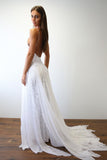 LTP1170,Elegant White Lace Chiffon Wedding Dresses,Spaghetti Straps Beach Wedding Gown,Custom Made Bridal HZ0307