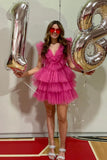 LTP1754, Sweet Pink Ruffles Homecoming Dress, Layers Plunging V Neck Homecoming HZ0307