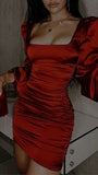 Red Square Neck Satin Homecoming HZ0307