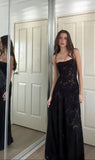 Spaghetti Straps Black Lace Slim Senior Prom Dresses For HZ0307