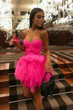 Hot Pink Tulle Mini Homecoming Dresses Sweetheart Party HZ0307