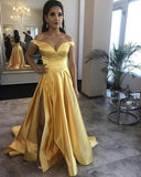LTP0978,Yellow prom dress,yellow evening dress,a-line prom dresses,off the shoulder formal HZ0307