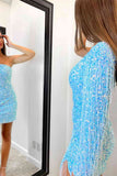 One Sleeve Sequin Tassel Homecoming HZ0307