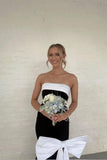 Strapless Black Mermaid Long Formal Dress with Pink HZ0307
