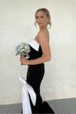 Strapless Black Mermaid Long Formal Dress with Pink HZ0307