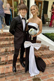 Strapless Black Mermaid Long Formal Dress with Pink HZ0307
