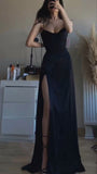 Sexy Black Sheath Prom Dresses, Satin Long Evening Party HZ0307