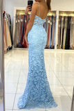 Sky Blue Applique Mermaid Long Prom HZ0307