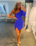 LTP1489,One sleeves royal blue sequin homecoming HZ0307