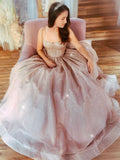 LTP1036,Sweet pink sweetheart tulle sequin long prom dress tulle formal HZ0307
