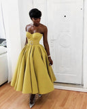 LTP0585,Strapless A-Line Prom Dresses Tea Length Ball HZ0307