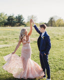 LTP0829,Pink trumpet long prom dresses mermaid lace tulle prom evening HZ0307