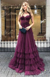 LTP1216,Maroon Tulle Lace Prom Dresses,A-Line Beaded Evening Gown,Dark Burgundy School Party Dresses,Long Graduation HZ0307