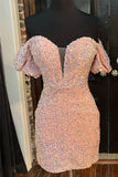 LTP1408,Off the shoulder sequin homecoming dresses bodycon cocktail HZ0307
