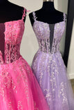 Sheer Appliques A-line Long Formal HZ0307