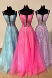 Sheer Appliques A-line Long Formal HZ0307