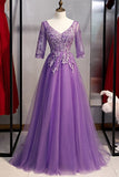Half Sleeves Purple Appliques Long Paty HZ0307