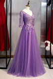 Half Sleeves Purple Appliques Long Paty HZ0307