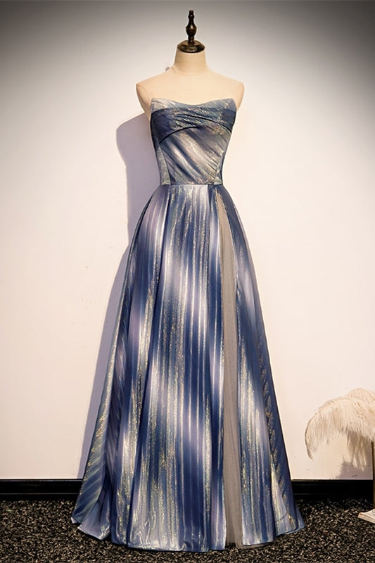 Shimmering Strapless A-line Blue Long Formal HZ0307