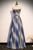 Shimmering Strapless A-line Blue Long Formal HZ0307