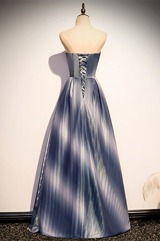 Shimmering Strapless A-line Blue Long Formal HZ0307