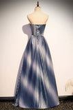 Shimmering Strapless A-line Blue Long Formal HZ0307