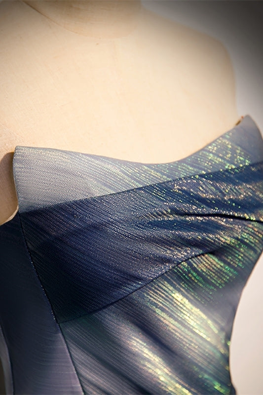 Shimmering Strapless A-line Blue Long Formal HZ0307