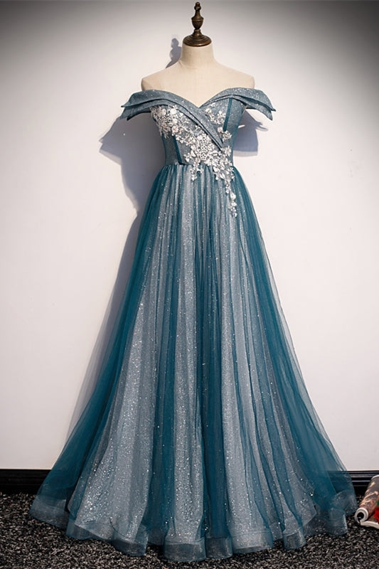 Off the Shoulder Blue Long Party HZ0307