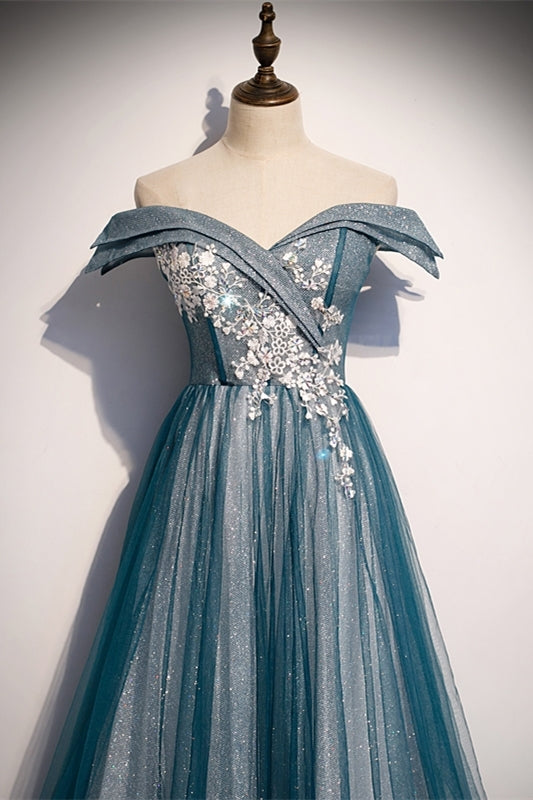 Off the Shoulder Blue Long Party HZ0307
