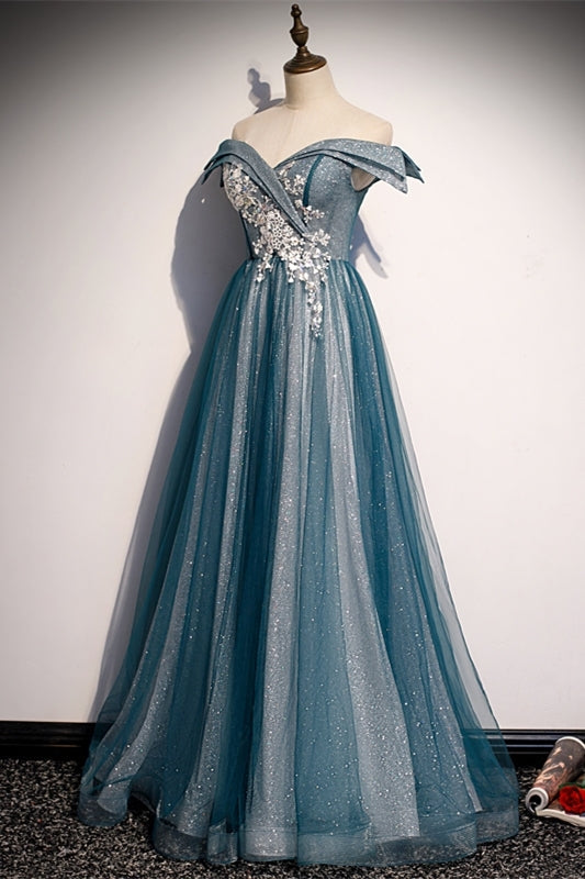 Off the Shoulder Blue Long Party HZ0307