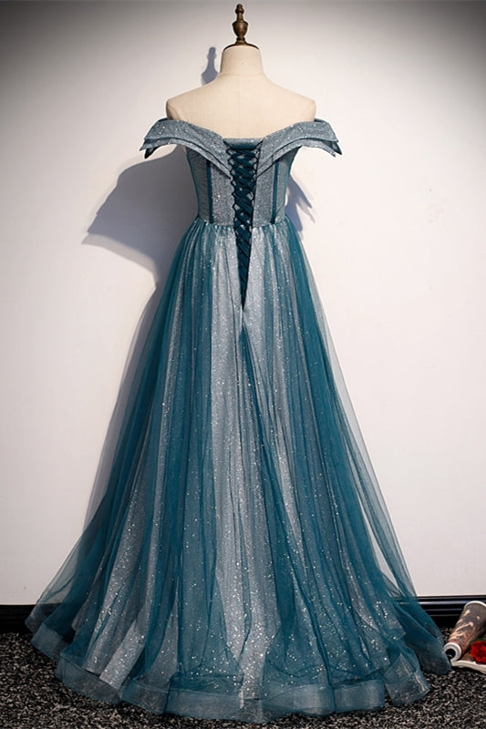 Off the Shoulder Blue Long Party HZ0307