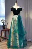 Off the Shoulder Green Long Formal HZ0307