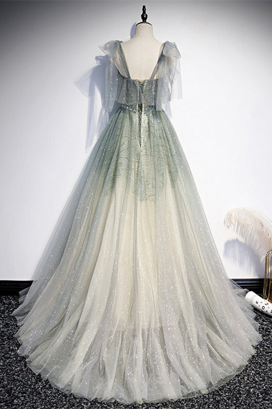 Fairy A-line Ombre Green Long Formal HZ0307