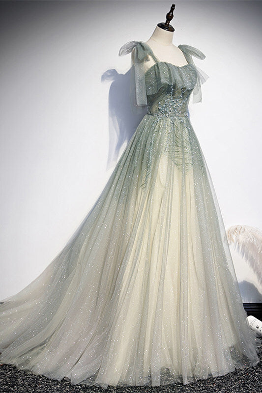 Fairy A-line Ombre Green Long Formal HZ0307