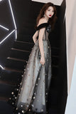 Off the Shoulder Black Long Party Dress with HZ0307