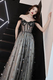 Off the Shoulder Black Long Party Dress with HZ0307
