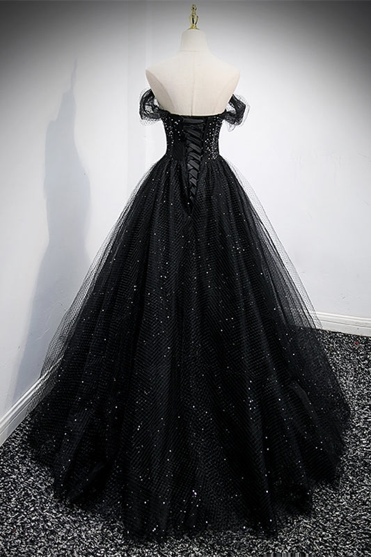 Black Off the Shoulder Tulle Formal HZ0307